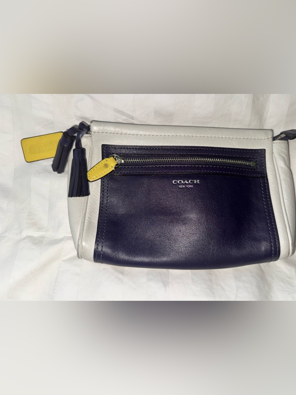 Coach Two-Tone Leather Wristlet in Purple, White & Yellow